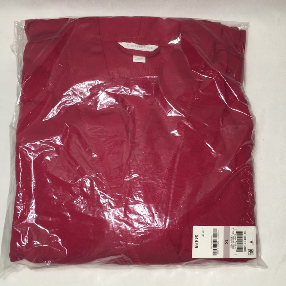 New Charter Club Plus Size RED French Terry Robe - Picture 2 of 7
